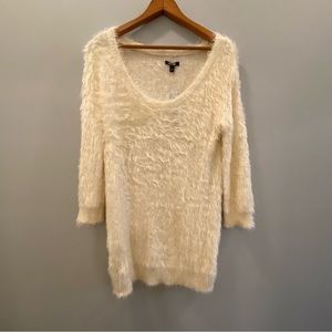 APT 9 Womens Eyelash Scoop Knit Pullover Ivory Long Sleeve Size Medium NWT